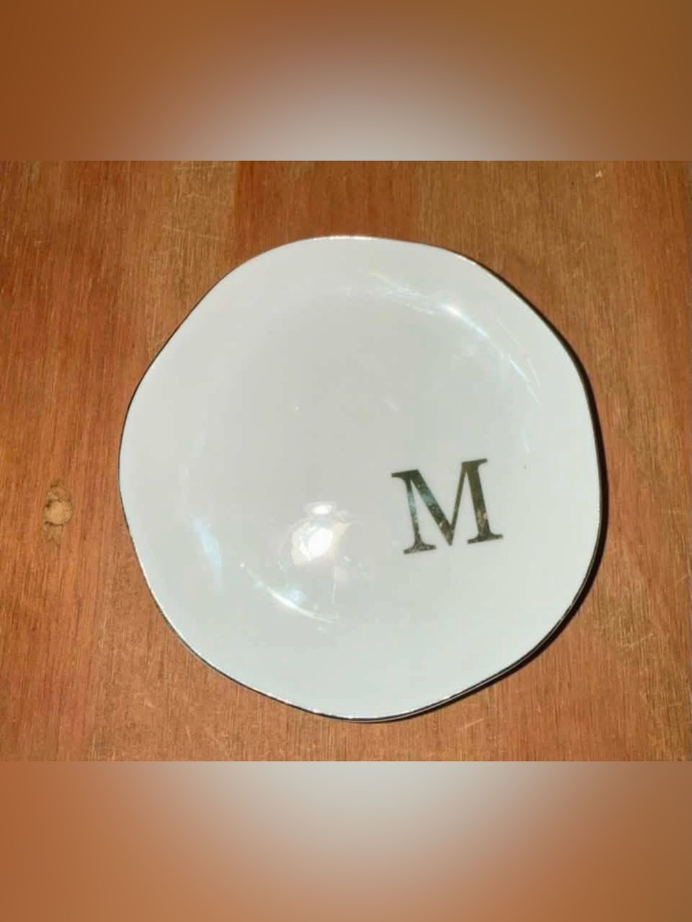 White Ceramic Accent Plate/Decor with Gold 'M' Monogram by Hobby Lobby